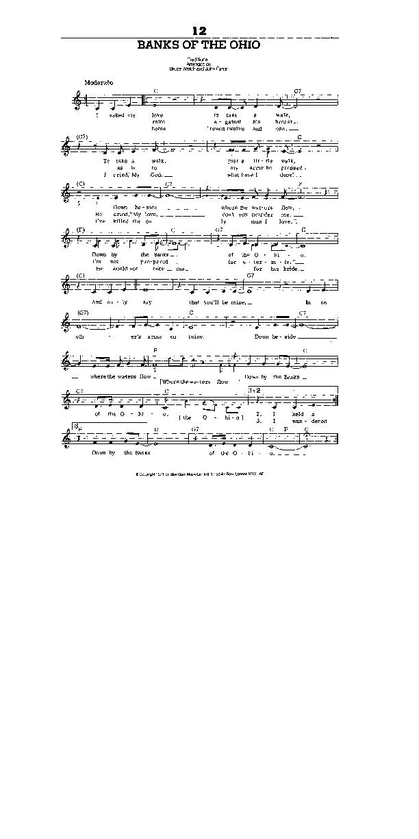 télécharger la partition d'accordéon Banks of the Ohio (Arrangement : Bruce Welch & John Farrar) (Country) au format PDF