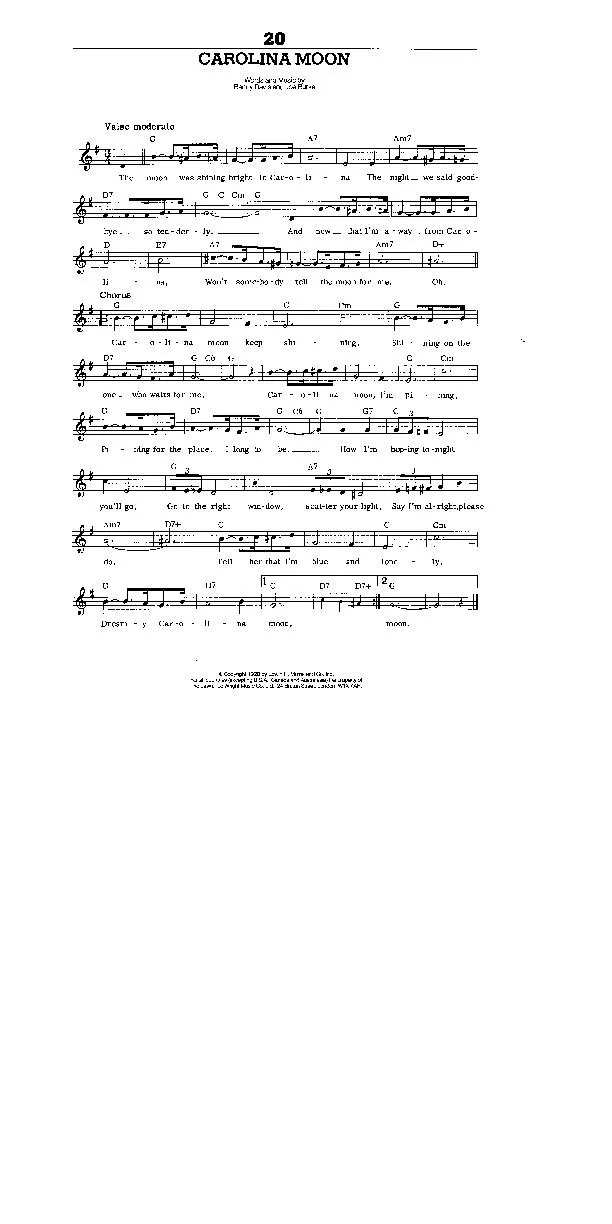 télécharger la partition d'accordéon Carolina Moon (Interprète : Gene Austin) (Valse Boston) au format PDF