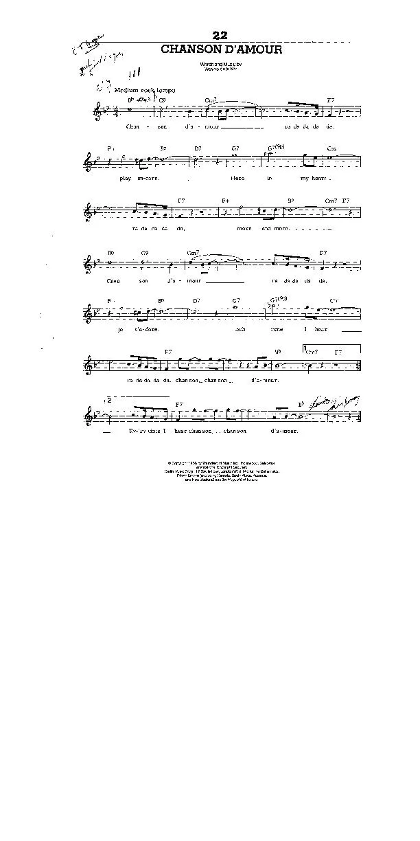 télécharger la partition d'accordéon Chanson d'amour (Interprète : Manhattan Transfer) (Medium Swing Rock) au format PDF