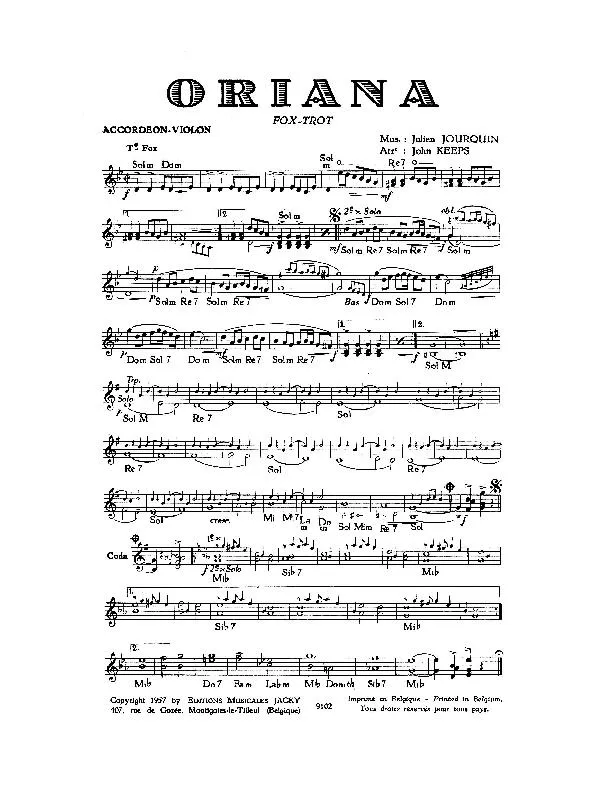 télécharger la partition d'accordéon Oriana (Arrangement : John Keeps) (Fox Trot) au format PDF
