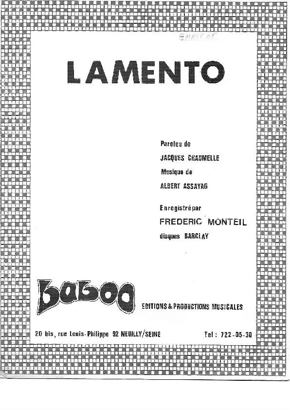 télécharger la partition d'accordéon Lamento (Chant : Frédéric Monteil) (Slow Rock) au format PDF