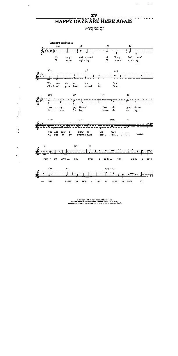 télécharger la partition d'accordéon Happy days are here again (Interprète : Barbra Streisand) (Slow) au format PDF