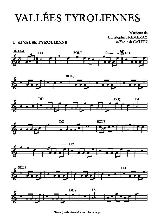 télécharger la partition d'accordéon Vallées Tyroliennes (Valse Tyrolienne) au format PDF