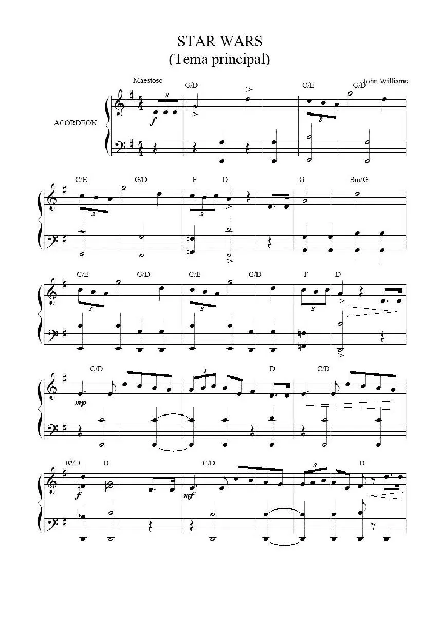 télécharger la partition d'accordéon Star Wars (Tema Principal) (Accordéon) au format PDF