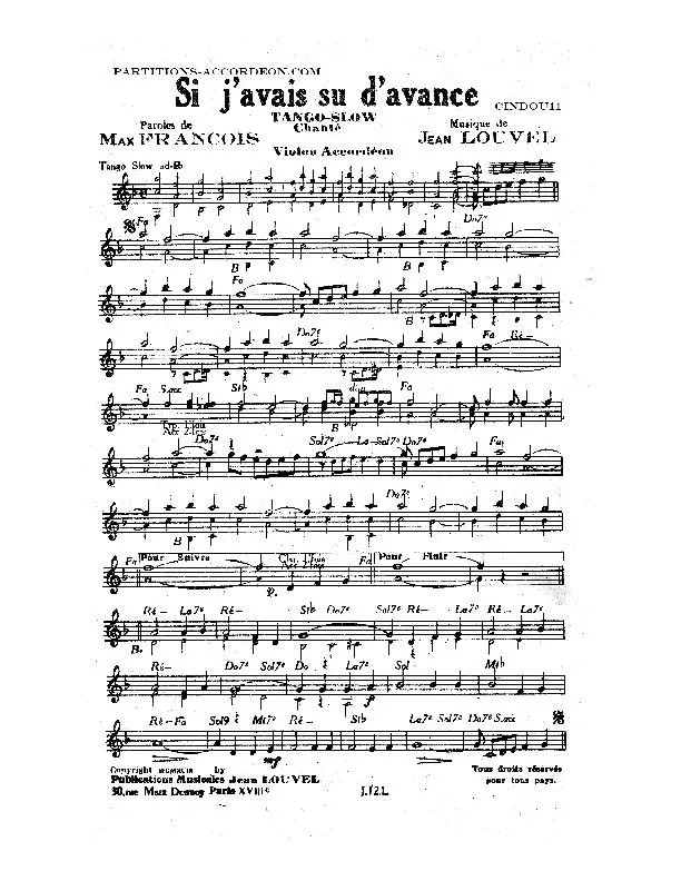 télécharger la partition d'accordéon Si j'avais su d'avance (Tango Slow) au format PDF