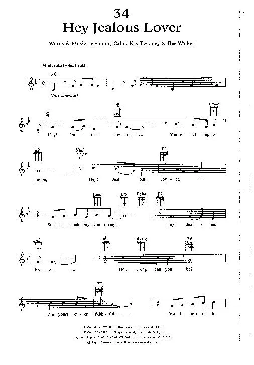 télécharger la partition d'accordéon Hey jealous lover (Interprète : Frank Sinatra) (Jazz Swing) au format PDF