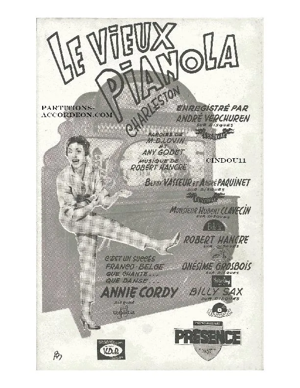 télécharger la partition d'accordéon Le vieux Pianola (Chant : Annie Cordy) (Orchestration Complète) (Charleston) au format PDF