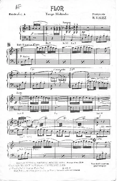 télécharger la partition d'accordéon Flor (Tango Malambo) (Partie : Bandonéon A) au format PDF