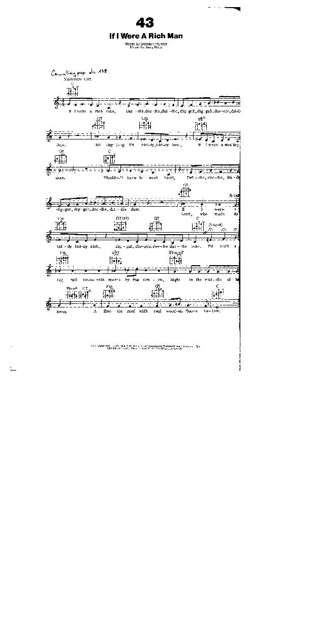 télécharger la partition d'accordéon If I were a rich man (Si j'avais des millions) (Extrait de Fiddler on the roof) (Interprète : Roger Whittaker) (Swing) au format PDF