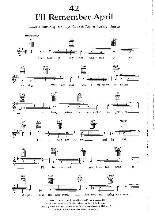 télécharger la partition d'accordéon I'll remember April (Interprète : Frank Sinatra) (Slow) au format PDF
