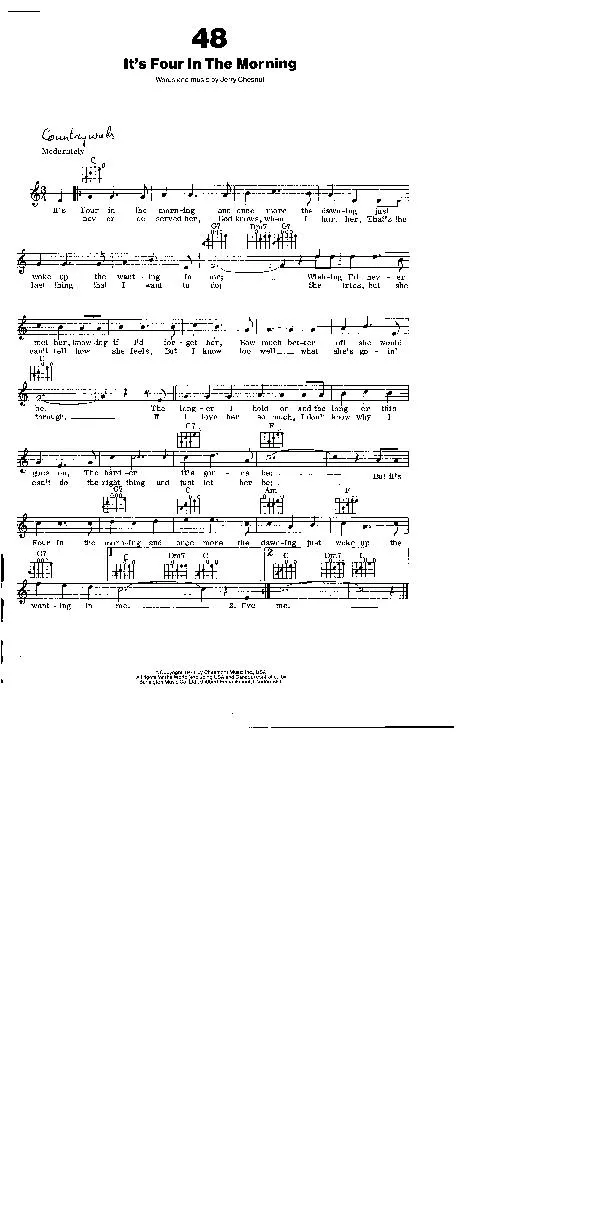 télécharger la partition d'accordéon It's four in the morning (Interprète : Faron Young) (Valse Country) au format PDF