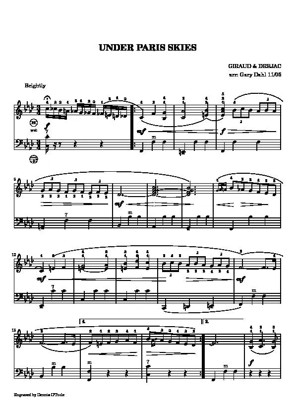 télécharger la partition d'accordéon Under Paris Skies (Sous le ciel de Paris) (Arrangement : Gary Dahl) (Valse) au format PDF