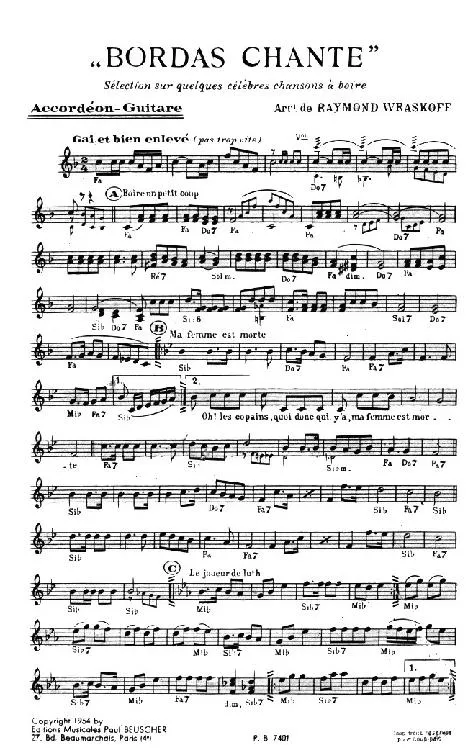 télécharger la partition d'accordéon Bordas Chante (Sélection sur quelques célèbres chansons à boire) au format PDF