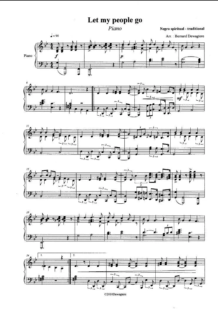 télécharger la partition d'accordéon Let my people go (Piano) au format PDF