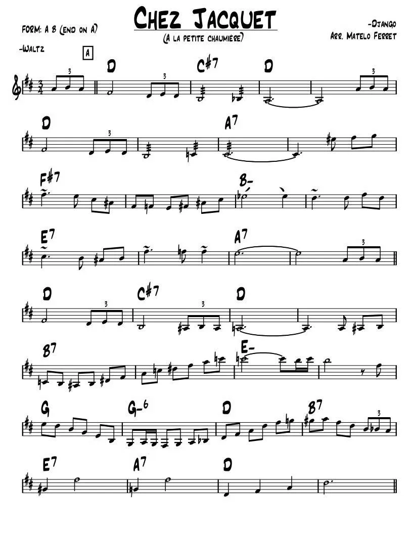 télécharger la partition d'accordéon chez Jacquet (A la petite chaumière) (Arrangement : Matelo Ferret) (Valse) au format PDF