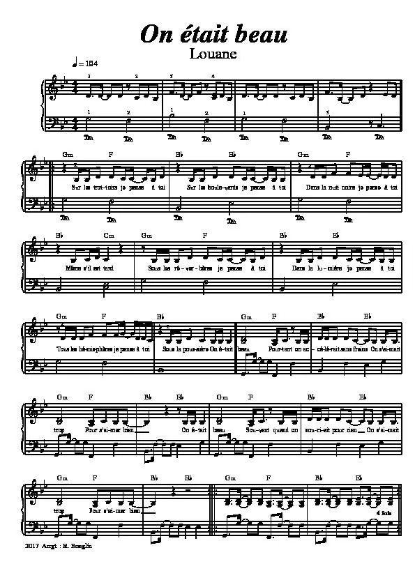 télécharger la partition d'accordéon On était beau (Arrangement : Raymond Boeglin) (Chant : Louane) au format PDF