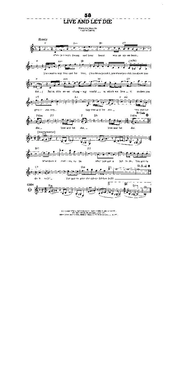télécharger la partition d'accordéon Live and let die (Interprètes : Wings) (Slow Reggae) au format PDF