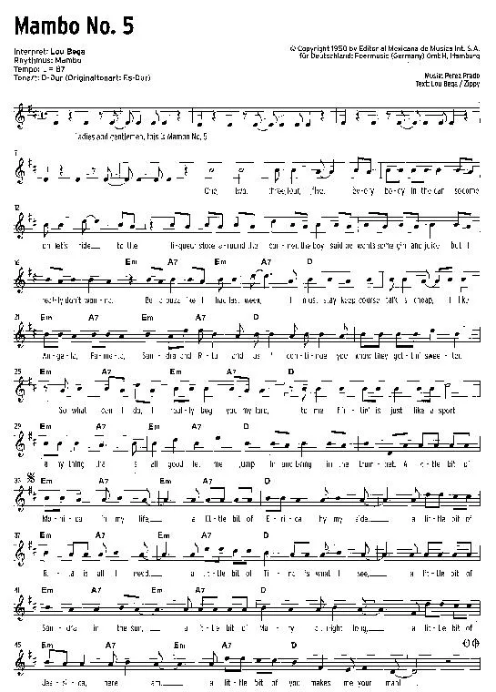 télécharger la partition d'accordéon Mambo n°5 au format PDF