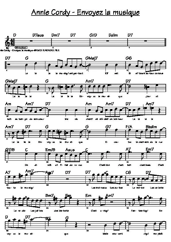 télécharger la partition d'accordéon Envoyez la musique (Chant : Annie Cordy) (Relevé) au format PDF