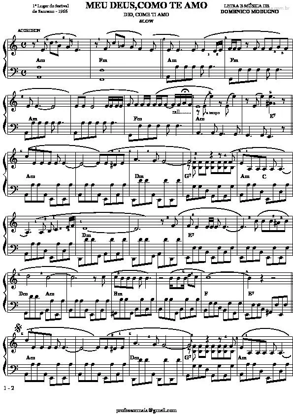 télécharger la partition d'accordéon Meu Deus como te amo (Dio come ti amo) (1er prix au festival de San Remo 1966) (Slow) au format PDF