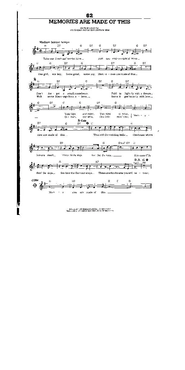 télécharger la partition d'accordéon Memories are made of this (Interprète : Dean Martin) (Boléro) au format PDF