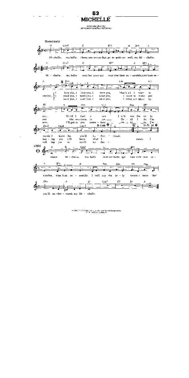 télécharger la partition d'accordéon Michelle (Interprètes : The Beatles) (Rumba) au format PDF