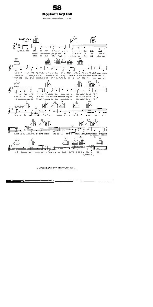 télécharger la partition d'accordéon Mockin' Bird Hill (Interprète : Patti Page) (Valse) au format PDF