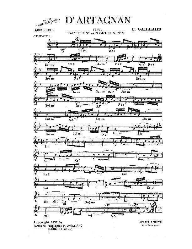 télécharger la partition d'accordéon D'Artagnan (Orchestration) (Tango) au format PDF