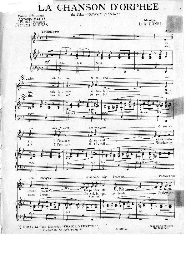 télécharger la partition d'accordéon La chanson d'Orphée (Du Film : Orfeu Negro) au format PDF