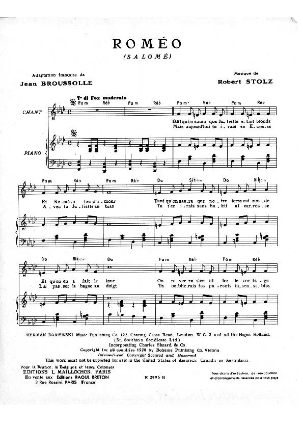 télécharger la partition d'accordéon Roméo (Salomé) (Chant : Pétula Clark) (Fox) au format PDF