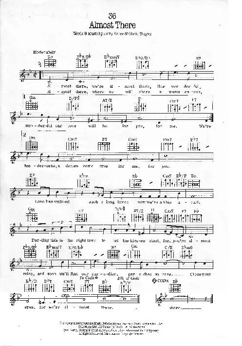 télécharger la partition d'accordéon Almost there (Interprète : Andy Williams) (Jazz Swing) au format PDF