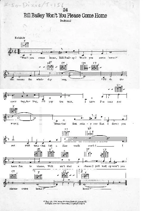 télécharger la partition d'accordéon Bill Bailey won't you please come home (Dixie) au format PDF