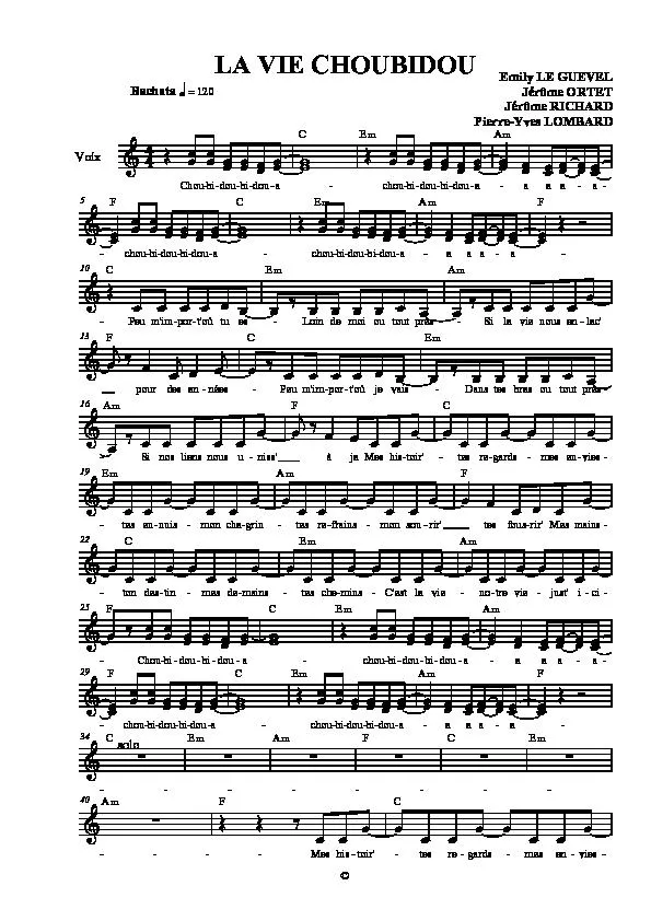 télécharger la partition d'accordéon La vie choubidou (Bachata) au format PDF