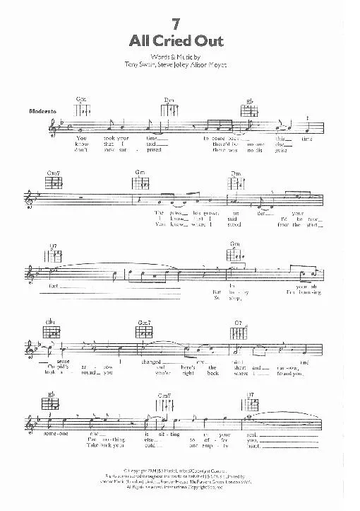 télécharger la partition d'accordéon All cried out (Interprète : Alison Moyet) (Slow) au format PDF