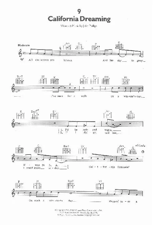 télécharger la partition d'accordéon California Dreaming (Interprètes : The Mamas and The Papas) (Boléro) au format PDF