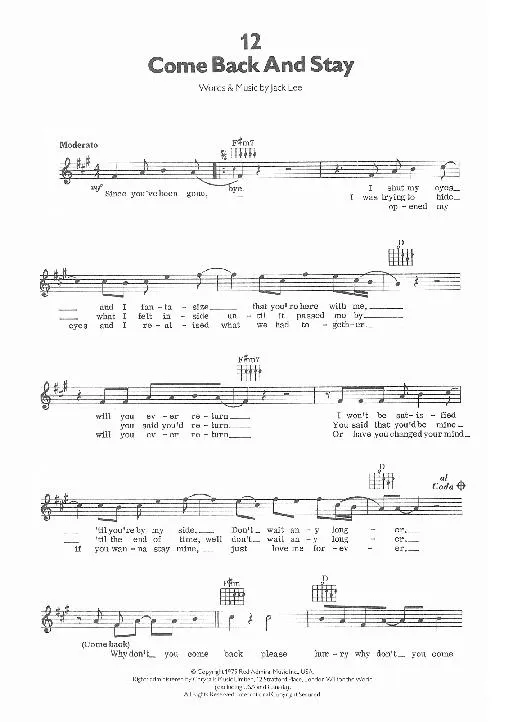 télécharger la partition d'accordéon Come back and stay (Interprète : Paul Young) (Disco Rock) au format PDF
