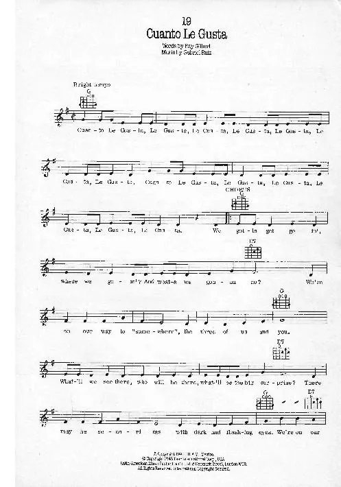 télécharger la partition d'accordéon Cuanto le Gusta (Interprètes : The Andrew Sisters) (Marche) au format PDF
