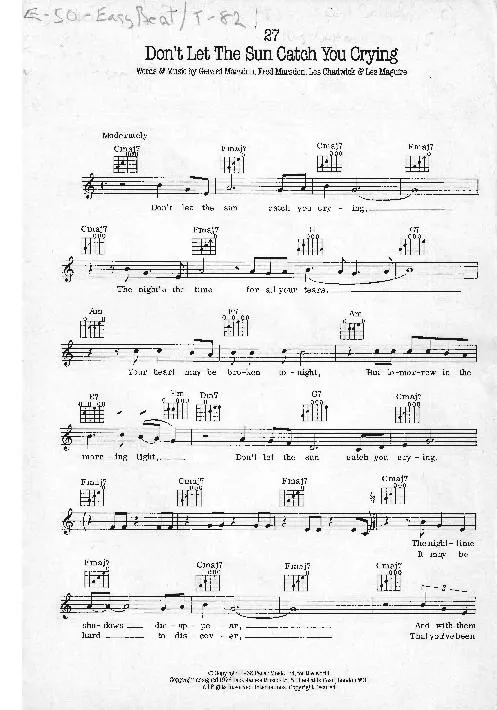 télécharger la partition d'accordéon Don't let the sun catch you crying (Gerry and the Pacemakers) (Rumba) au format PDF