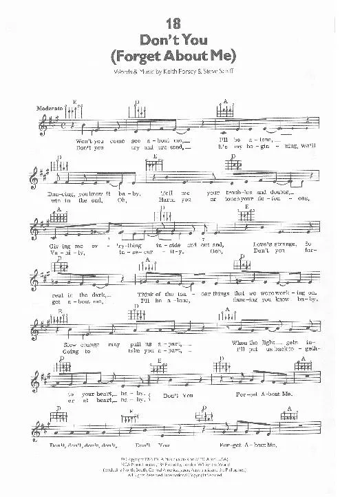 télécharger la partition d'accordéon Don't you (Forget about me) (Interprètes : Simple Minds) (Medium Rock) au format PDF