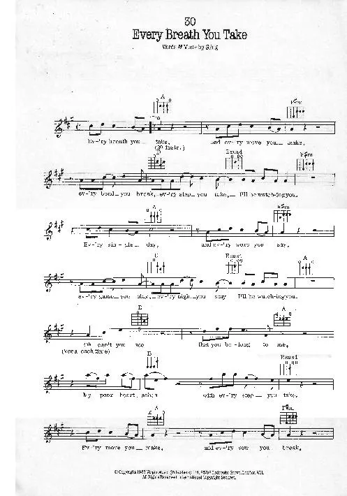 télécharger la partition d'accordéon Every breath you take (Interprètes : The Police) (Disco Rock) au format PDF