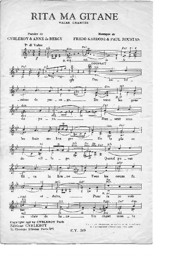 télécharger la partition d'accordéon Rita ma Gitane (Chant : Annette Lajon) (Valse) au format PDF