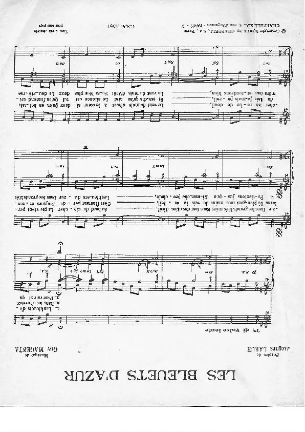 télécharger la partition d'accordéon Les bleuets d'azur (Chant : Marcel Amont / Edith Piaf) (Valse Lente) au format PDF