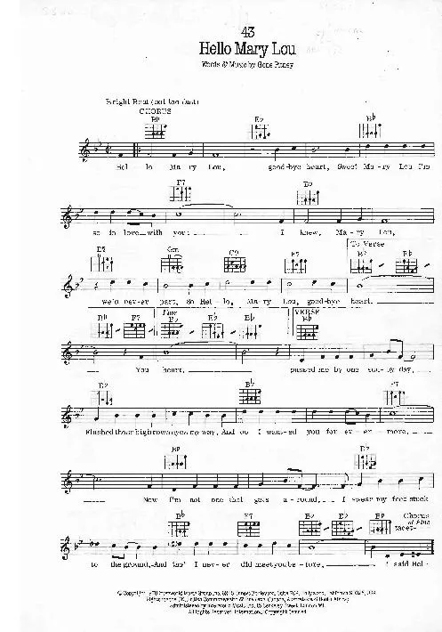 télécharger la partition d'accordéon Hello Mary Lou (Interprète : Ricky Nelson) (Country Swing) au format PDF