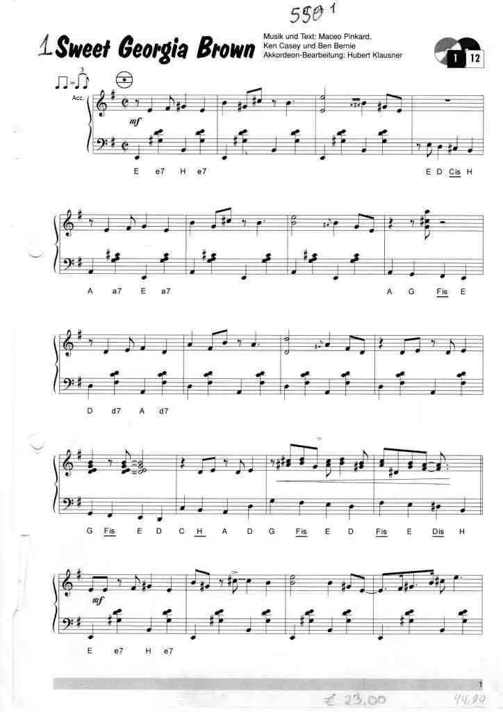 télécharger la partition d'accordéon Sweet Georgia Brown (Arrangement : Hubert Klausner) (Accordéon) au format PDF