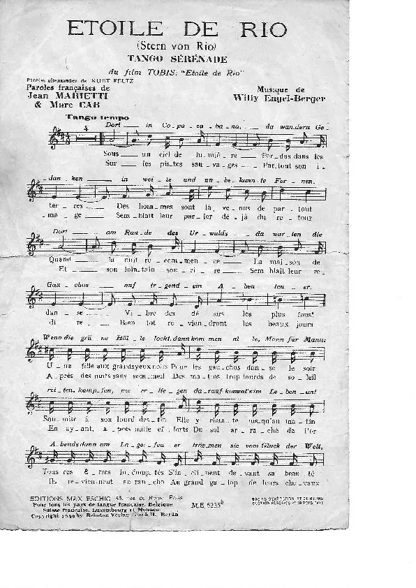 télécharger la partition d'accordéon Etoile de Rio (Stern von Rio) (Chant : Jaime Plana / Le chanteur X) (Tango Sérénade) au format PDF