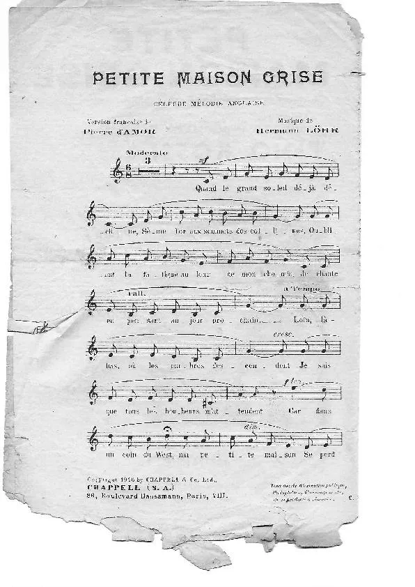 télécharger la partition d'accordéon Petite maison grise (Chant : Tino Rossi) (Célèbre Mélodie Anglaise) au format PDF
