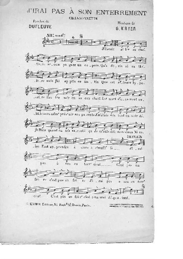 télécharger la partition d'accordéon J'irai pas à son enterrement (Chant : Tramel) (Chansonnette) au format PDF
