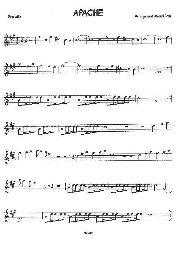 télécharger la partition d'accordéon Apache (Arrangement : Marcel Rech) (Partie : Saxo Alto) au format PDF
