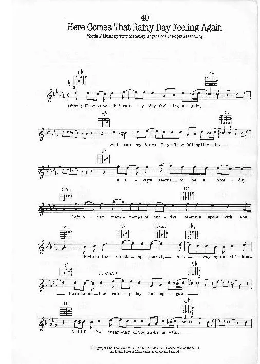 télécharger la partition d'accordéon Here comes that rainy day feeling again (Interprètes : The Fortunes) (Disco Rock) au format PDF