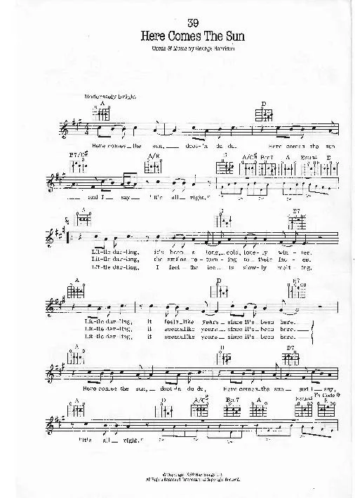 télécharger la partition d'accordéon Here comes the sun (Interprètes : The Beatles) (Disco rock) au format PDF